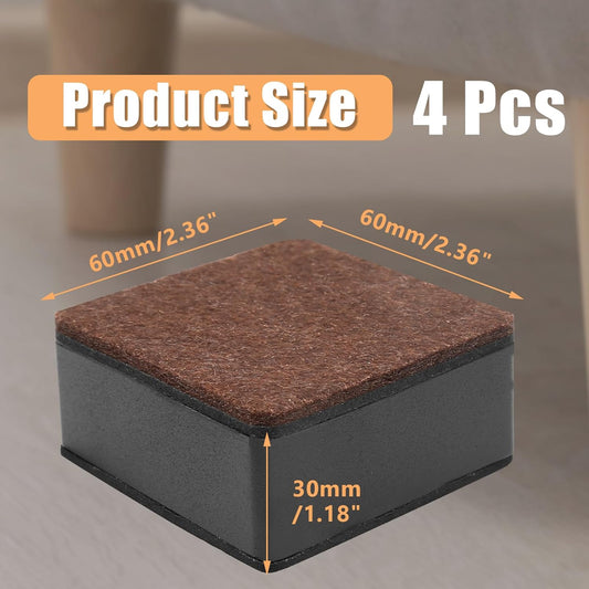Biaungdo 4 Pcs Self-Adhesive Furniture Risers, Square Furniture Bed Risers, Heavy Duty Carbon Steel Table Sofa Couch Chair Lift Risers with Felt Pad(Add 1.2" Height, Black)