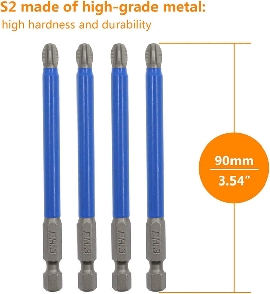 Biaungdo 10Pcs Magnetic PH3 Phillips Bits Set 3.5 inch Long Anti Slip #3 Bit (PH3 x 90MM)