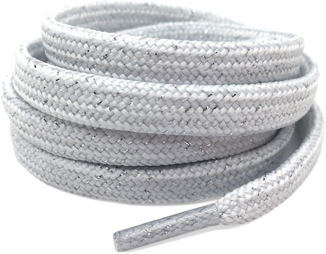 Thick lat Shoelaces Gold Silver Silk Tightly Woven Shoe Laces 2 Pair Hover Image