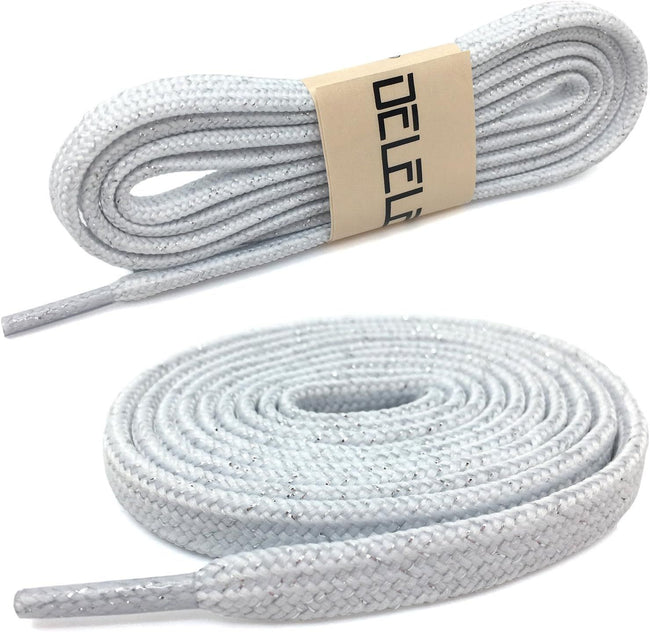 Thick lat Shoelaces Gold Silver Silk Tightly Woven Shoe Laces 2 Pair Main Image