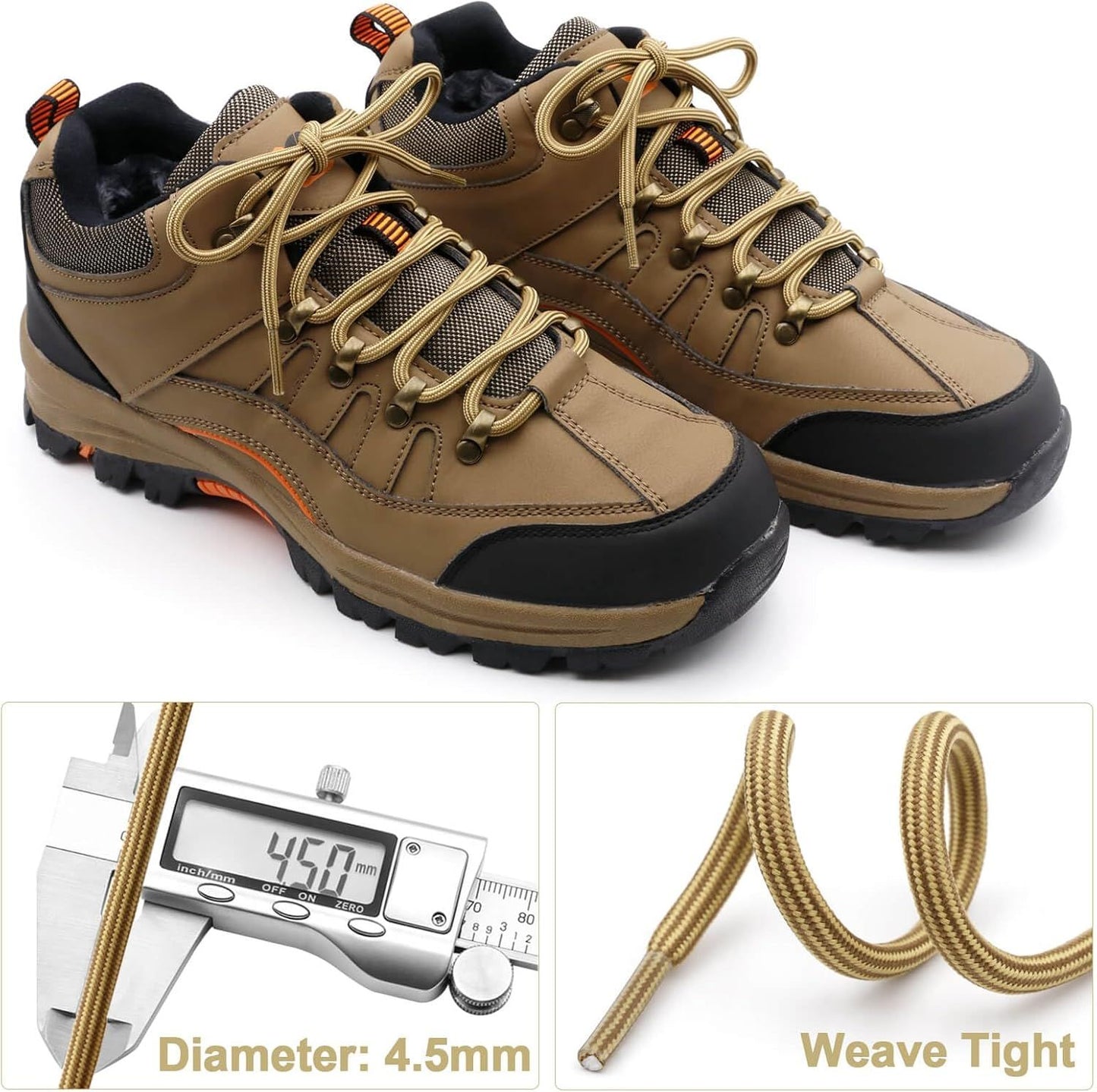 Work Shoe Laces or Boots, 2 Pair Hiking Heavy Duty Boot Laces, Durable Round Shoelaces Strings
