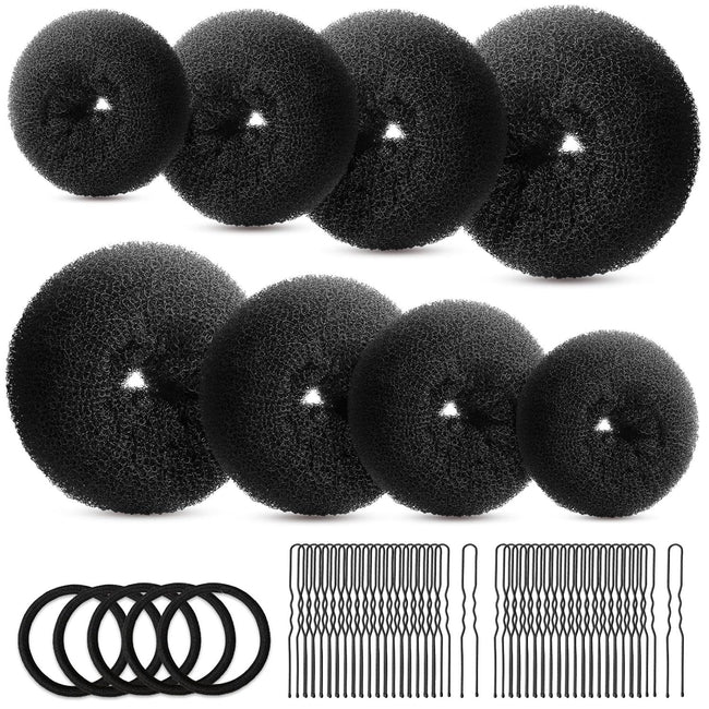 Hair Bun Maker Set- 8 PCS Hair Donuts or Buns (2 Extra-large,2 Large,2 Medium and 2 Small), 40 PCS Bobby Pins, 5 PCS Hair Elastic Ties Black,Bun Maker - Black Hover Image