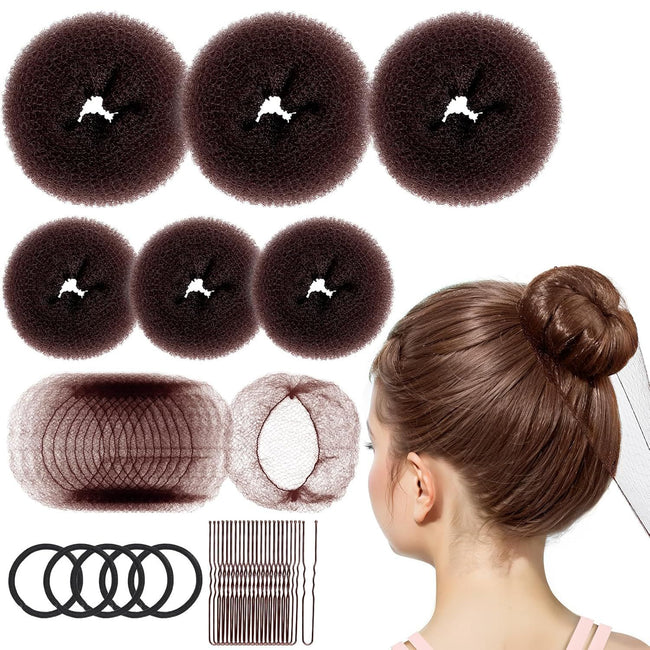 6 PCS Hair Bun Makers or Kids, 10 Invisible Bun Nets or Ballet Girls, 3PCS Extra Small 3PCS Small Donut Buns or Hair Kids, Bun Makers Hair Nets or Buns with 5 Elastics 20 Pins (Brown) Hover Image