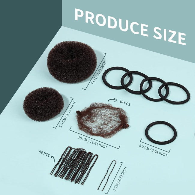 6 PCS Hair Bun Makers or Kids, 10 Invisible Bun Nets or Ballet Girls, 3PCS Extra Small 3PCS Small Donut Buns or Hair Kids, Bun Makers Hair Nets or Buns with 5 Elastics 20 Pins (Brown) Main Image