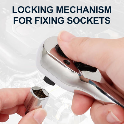 Biaungdo 1/4 Inch Drive Ratchet with 1/4" to 3/8" Adapter, 90-Tooth Reversible Quick-release Ratchet Wrench, Chrome Alloy Socket Wrench Set
