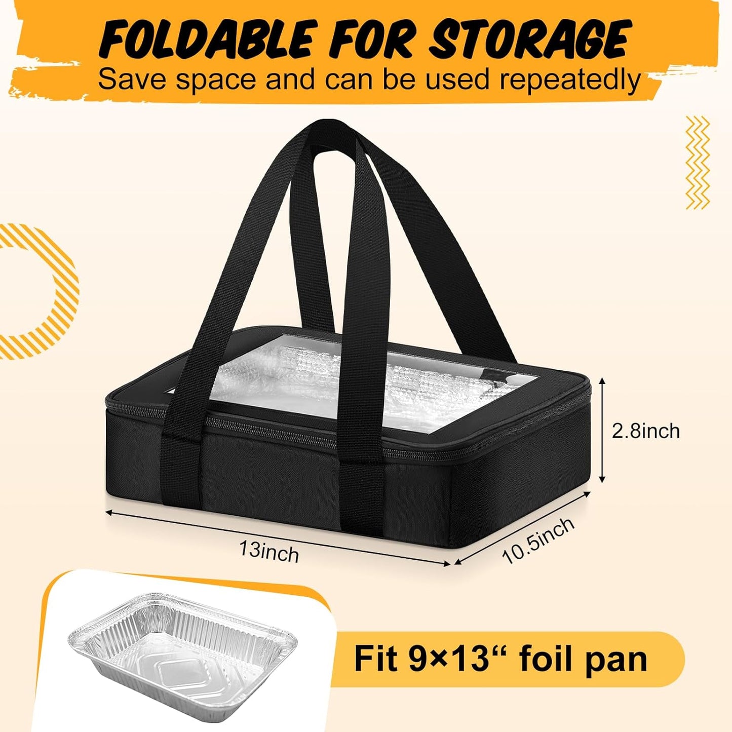 2 Pcs Foil Pan Carrier with Lid, Oxford Cloth Foil Pan Holder with Handle for Hot or Cold Food, Fits 9" x 13" Baking Dish, Stackable Food Warmer Tote for Parties/picnic/cookouts