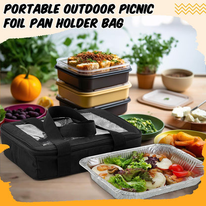 2 Pcs Foil Pan Carrier with Lid, Oxford Cloth Foil Pan Holder with Handle for Hot or Cold Food, Fits 9" x 13" Baking Dish, Stackable Food Warmer Tote for Parties/picnic/cookouts