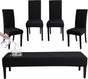 FORCHEER Dining Chair Covers and Bench Covers Set Waterproof Black Jacquard 4 Dining Room Chair and Bench Slipcover Washable