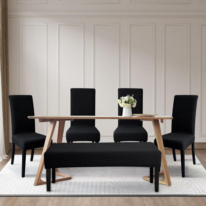 FORCHEER Dining Chair Covers and Bench Covers Set Waterproof Black Jacquard 4 Dining Room Chair and Bench Slipcover Washable