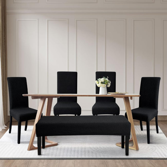 FORCHEER Dining Chair Covers and Bench Covers Set Waterproof Black Jacquard 4 Dining Room Chair and Bench Slipcover Washable Main Image