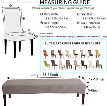 FORCHEER Dining Chair Covers and Bench Covers Set Waterproof Black Jacquard 4 Dining Room Chair and Bench Slipcover Washable