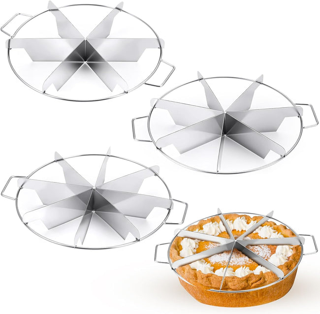 3 Pieces 8-cut, 7-cut and 6-cut Pie Cutter 10.6 Inches Diameter Stainless Steel Pie Slicer Rust Proof Cake Divider with Side Handle Pie Cutter Press for Commercial Home Hover Image