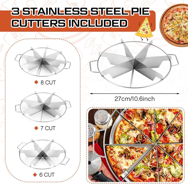 3 Pieces 8-cut, 7-cut and 6-cut Pie Cutter 10.6 Inches Diameter Stainless Steel Pie Slicer Rust Proof Cake Divider with Side Handle Pie Cutter Press for Commercial Home Main Image