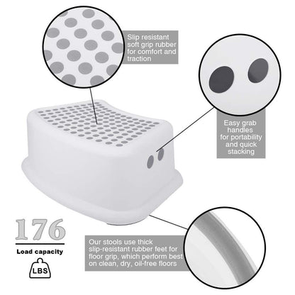 Step Stool or Kids (2 Pack), Toddlers Stool or Potty Training, Bathroom, Kitchen, Bedroom, Toy Room and Living Room. Toilet Stools with Sot Anti-Slip Grips or Saety, Stackable (Grey)