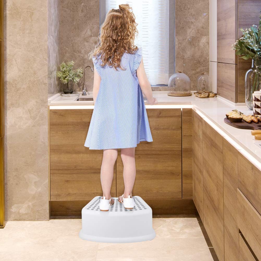 Step Stool or Kids (2 Pack), Toddlers Stool or Potty Training, Bathroom, Kitchen, Bedroom, Toy Room and Living Room. Toilet Stools with Sot Anti-Slip Grips or Saety, Stackable (Grey)
