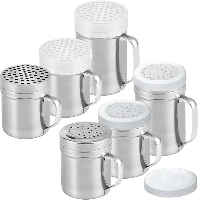 10 (2pcs) + 14oz o each Metal Salt Pepper Dredge + Parmesan Cheese Shakers - with Handles and Caps Bundle Hover Image