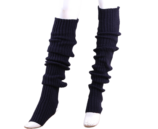 Women Elastic Solid Color Warm Thigh High Long Socks - Navy Blue