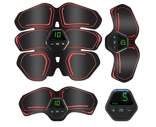 Muscle Toner Abdominal Toning Belt ABS Toner Body Muscle Trainer Wireless Portable Unisex Fitness Training Gear - Red
