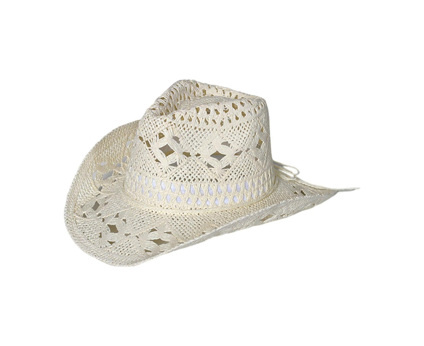 Straw Hat Ventilated Hollow Round Collapsible Western Cowboy Beach Hat Photo Props-Warm White