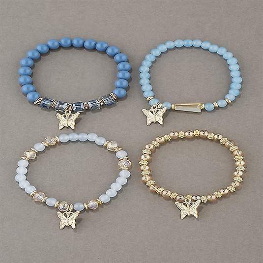 4pcs Set Bohemian Butterfly Crystal Stone Stretch Pendant Bracelets For Women Girls Gold Beaded Stackable Stretch Bracelet Colorful Charm Jewelry