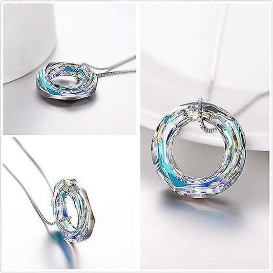 926 Sterling Silver Circle Necklace With Austrian Crystal, Jewelry For Women Teen Girls