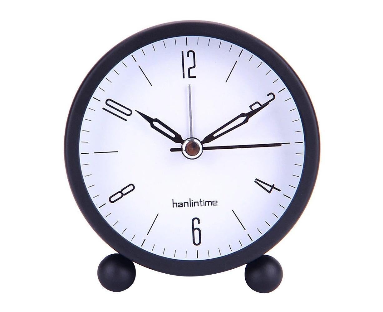 4inch Metal Round Alarm Clock Quiet Desktop Bedroom Battery Operated Timepiece - Black