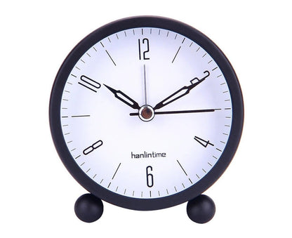 4inch Metal Round Alarm Clock Quiet Desktop Bedroom Battery Operated Timepiece - Black