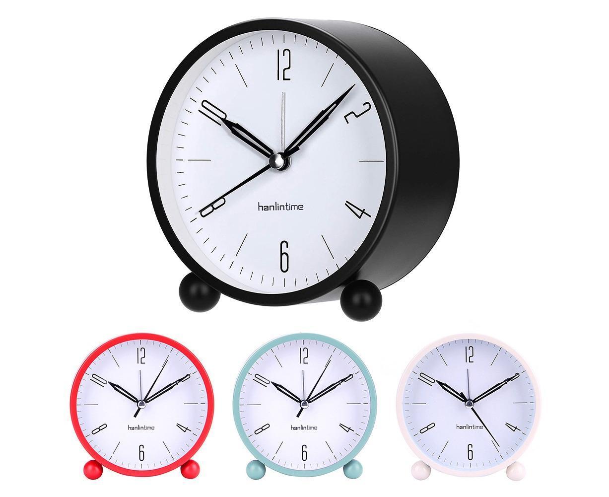 4inch Metal Round Alarm Clock Quiet Desktop Bedroom Battery Operated Timepiece - Black