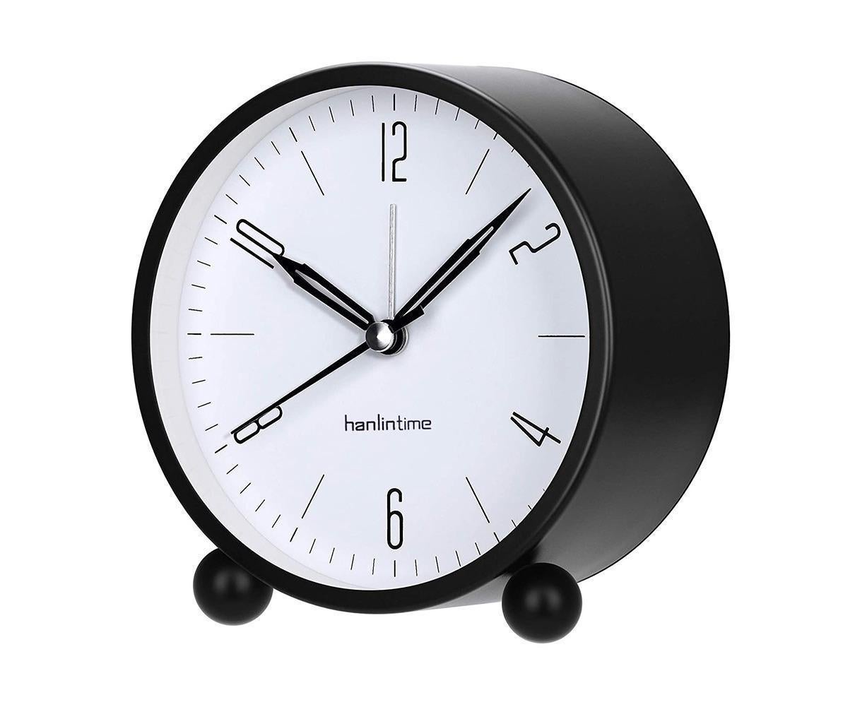 4inch Metal Round Alarm Clock Quiet Desktop Bedroom Battery Operated Timepiece - Black