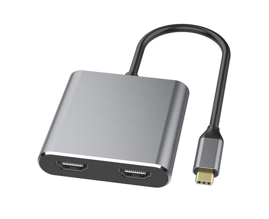 2 in1 Type C to Dual HDMI-compatible Adapter 4K Cable Cord 60HZ High Clarity Converter for Macbook - Grey