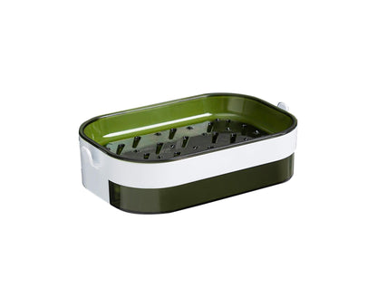 Soap Case Wall Mounted Ventilation Plastic Water Draining Dry Quickly Soap Sponge Dish for Bathroom-Green