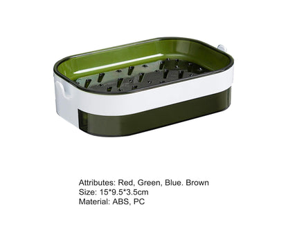 Soap Case Wall Mounted Ventilation Plastic Water Draining Dry Quickly Soap Sponge Dish for Bathroom-Green