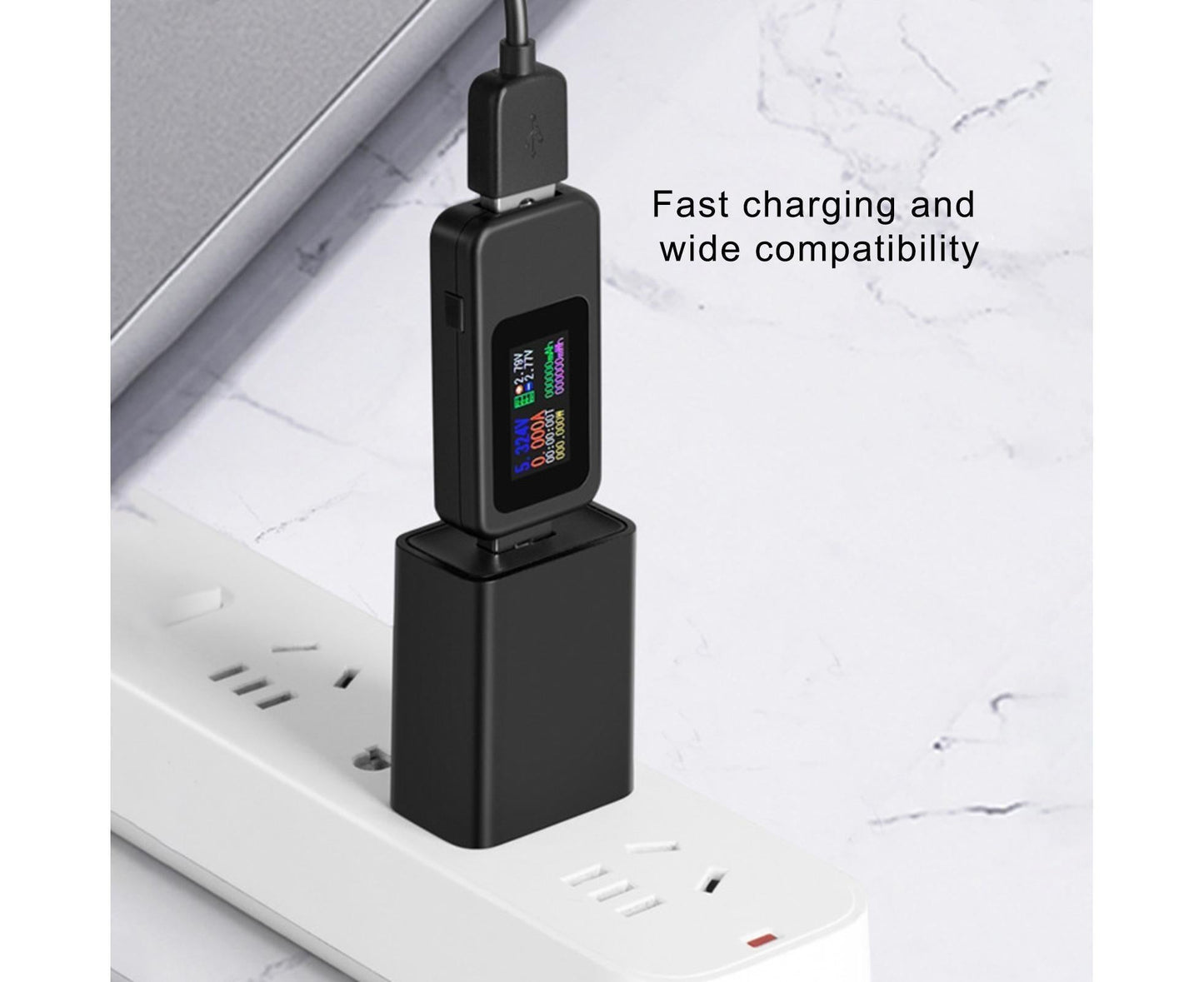 USB Tester LCD Digital Display Rapid Identification Plug And Play 160-Degree Wide Viewing Angle 65W/120W Charger Tester for Mobile Phone - Black