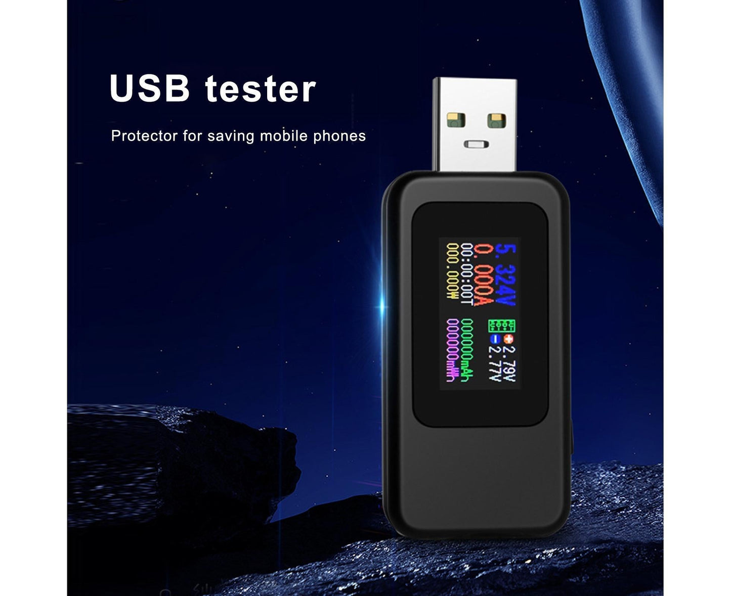 USB Tester LCD Digital Display Rapid Identification Plug And Play 160-Degree Wide Viewing Angle 65W/120W Charger Tester for Mobile Phone - Black