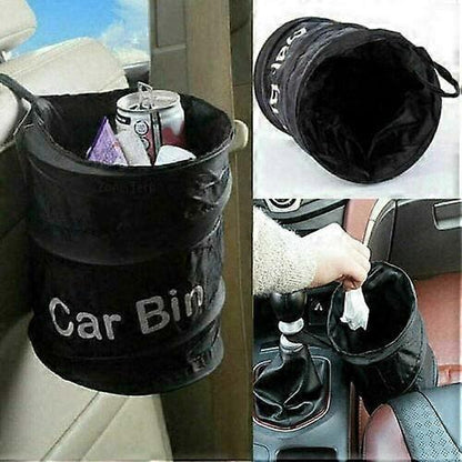 Black Portable Collapsible Car Bin | Trash Can| Bin| Car Bin | Car Accessories | Rubbish Bin | Car Gadgets | Storage Basket | Pop-up Leak Proof Trash