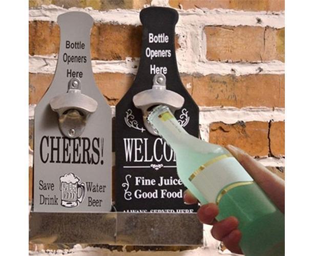 1Pc Retro Creative Wall Mounted Beer Style Decorative Hanger Bottle Opener-Grey Main Image