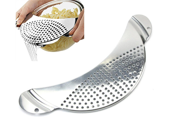 Pot Pan Strainer Board Crescent Shape Draining Hole Wash Fruit Vegetable Filter-Silver Main Image