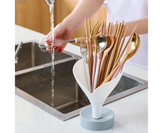 Storage Rack Creative Multifunctional Plastic Funnel Drain Chopstick Cage for Kitchen-White