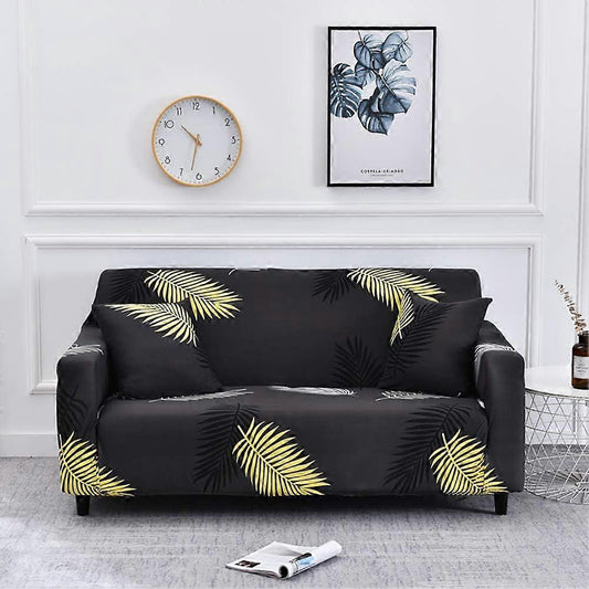 3 Seater Stretch Sofa Cover with Armrests Gold Leaf Print Design 185-230cm