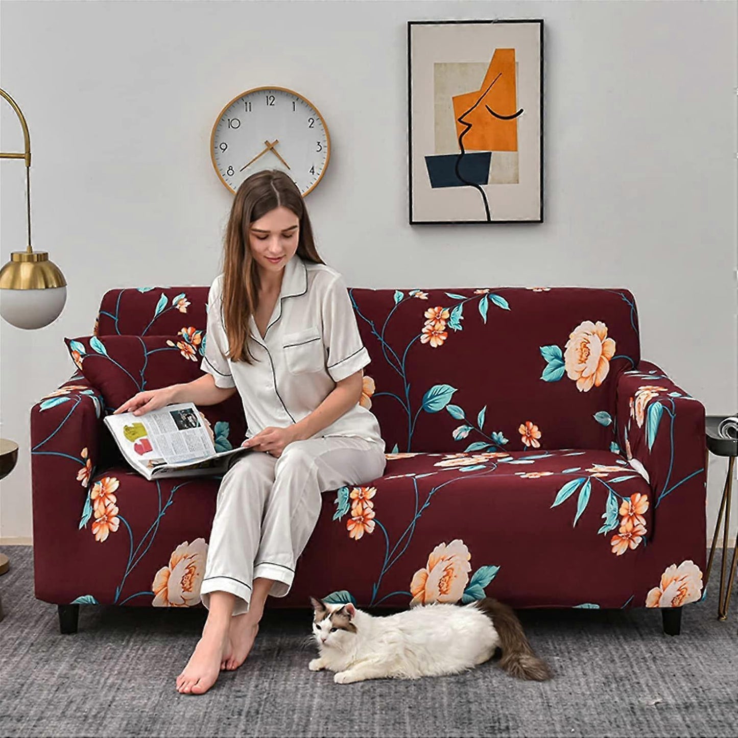 2 Seater Jacquard Elastic Sofa Cover Anti-Slip Stretch Slipcover