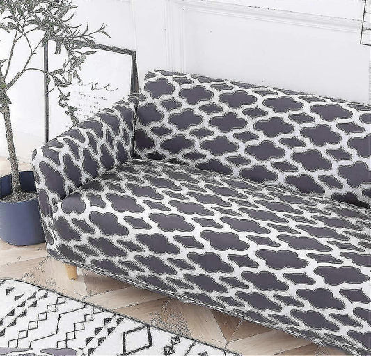 2 Seater Printed Stretch Sofa Cover Furniture Protector - Grey 145-185cm