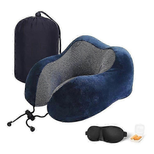 Comfy Memory Foam Travel Pillow for Airplane Car - Blue