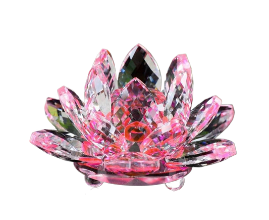 Artificial Crystal Lotus Buddhism Ornament Feng Shui Home Decor Collection Gift-Pink