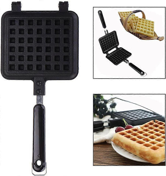 Manual Aluminum Waffle Maker - Handheld Waffle Cooker with Non-Stick Coating and Handle