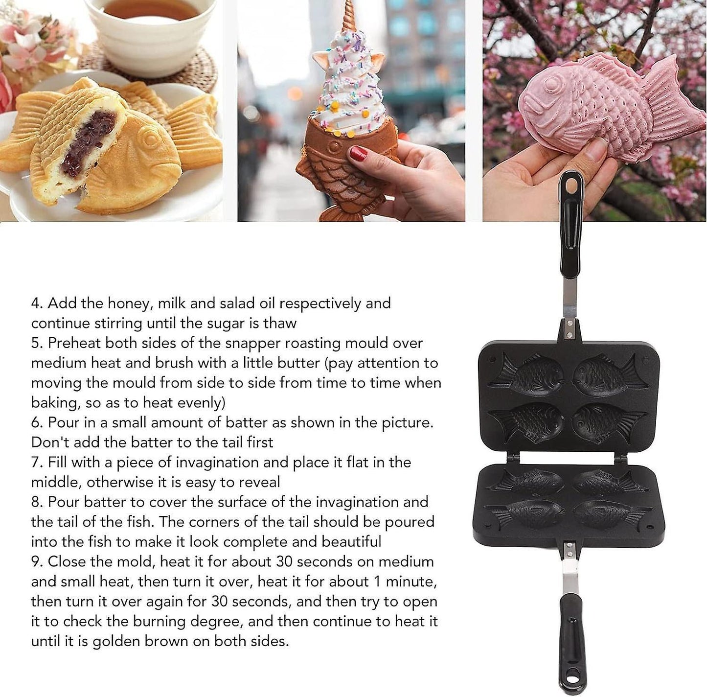 Taiyaki Fish Waffle Maker - Aluminum Nonstick Cake Waffle Pan for Japanese-Style Desserts