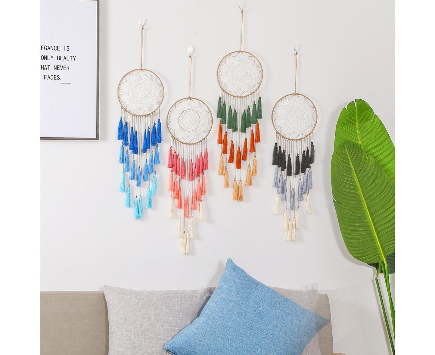 Round Handmade Wall Hanging Wind Chime Dream Catcher with Tassel Home Decor-Purple