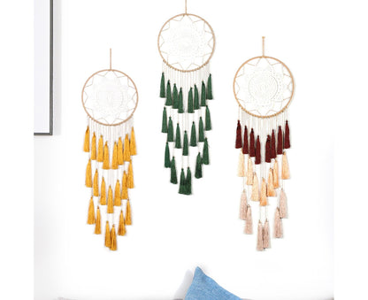 Round Handmade Wall Hanging Wind Chime Dream Catcher with Tassel Home Decor-Purple