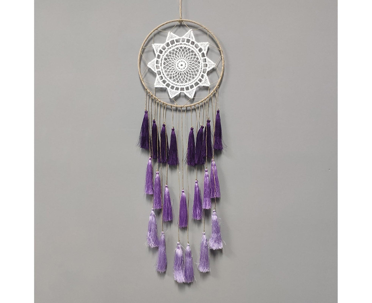 Round Handmade Wall Hanging Wind Chime Dream Catcher with Tassel Home Decor-Purple