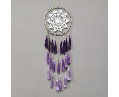 Round Handmade Wall Hanging Wind Chime Dream Catcher with Tassel Home Decor-Purple