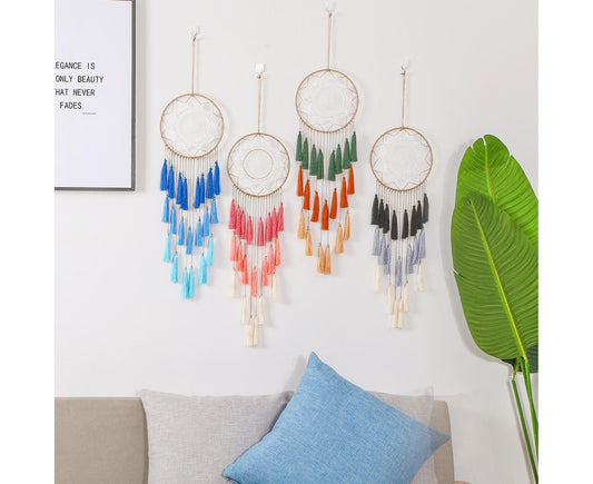 Round Handmade Wall Hanging Wind Chime Dream Catcher with Tassel Home Decor-Green Coffee*